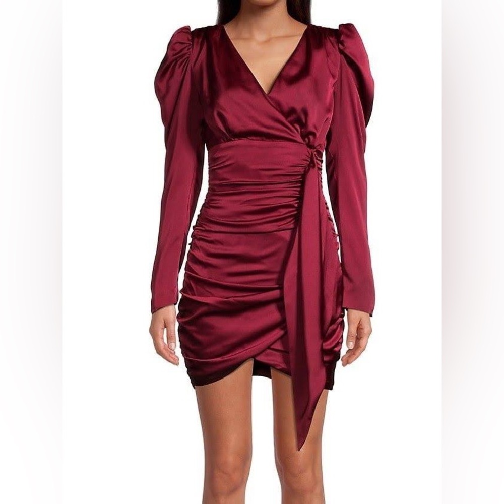 Lavish Alice Satin Burgundy Wrap Dress